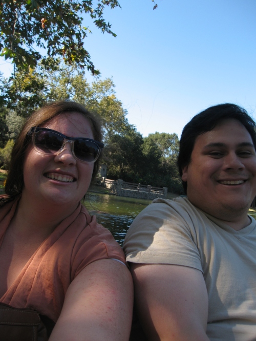 On a boat in a lake in a park in SoCal with Mitchell.